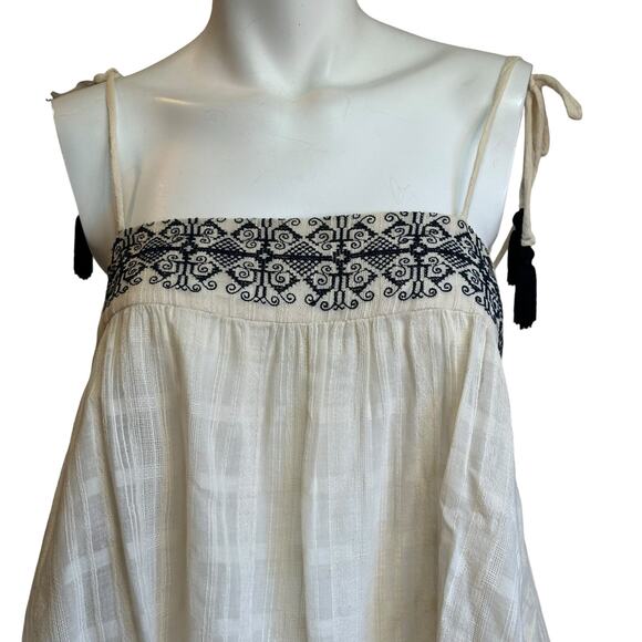 Bec & Bridge Cream Blue Embroidered Tassel Tie Open Back Sleeveless Top sz 4 EUC - Picture 4 of 10